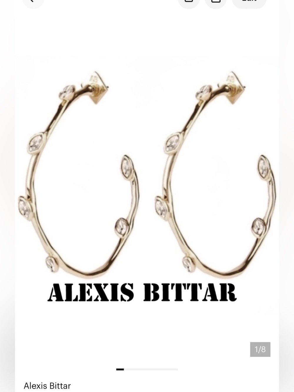 ALEXIS BITTAR NAVETTE MARQUIS CRYSTAL HOOP EARRINGS GOLD BRASS